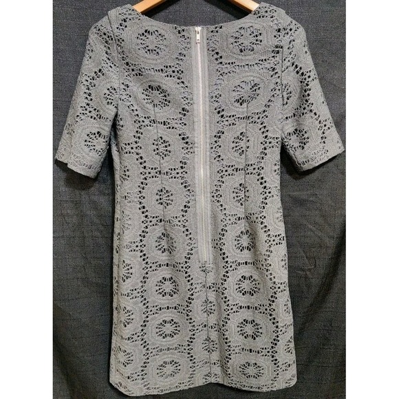 ADRIANA PAPELL Gray Embroidered Shift Dress Cutout Business Casual Lined Sz 4 - Picture 4 of 10